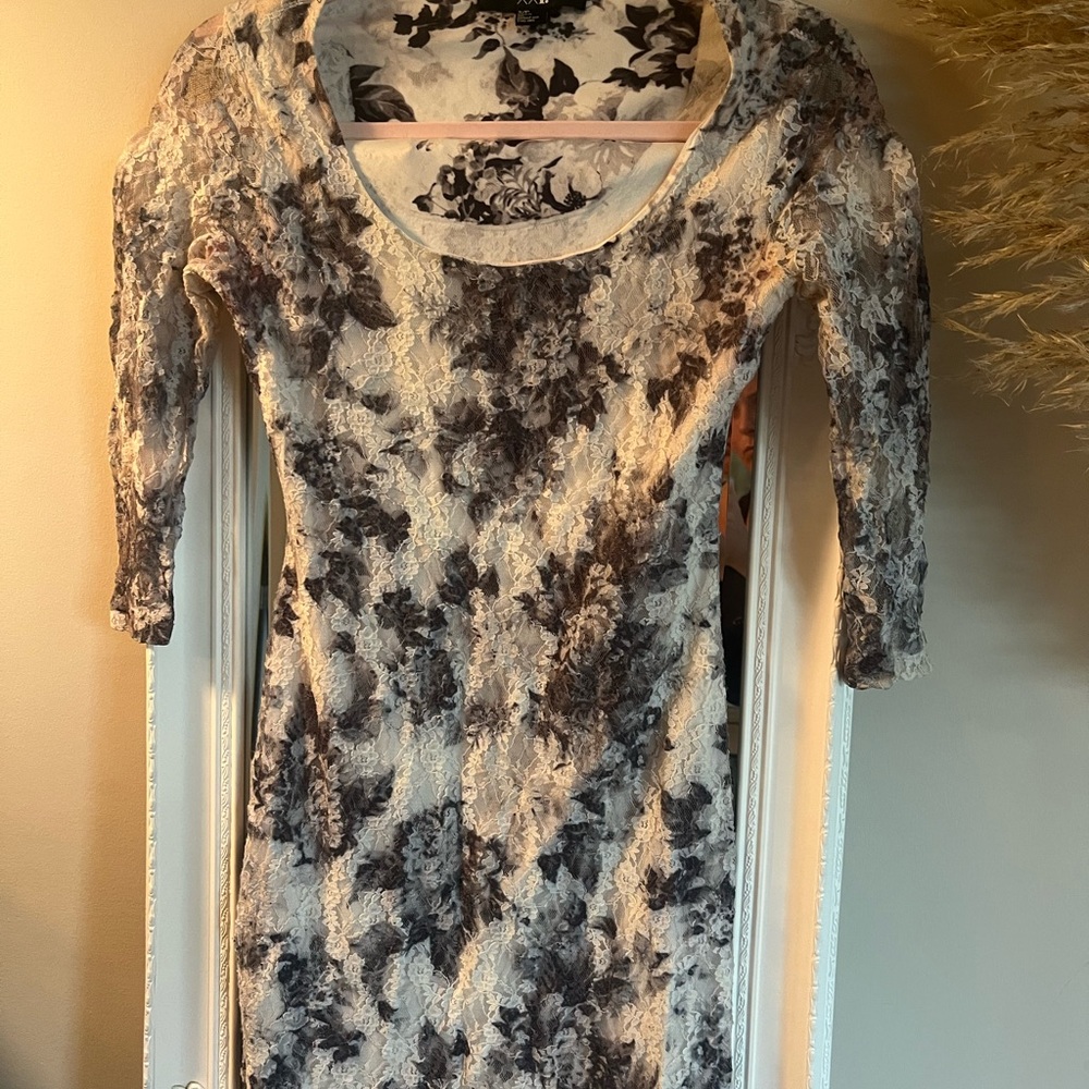 Akribos XXIV Black and Cream Lace Mini Dress